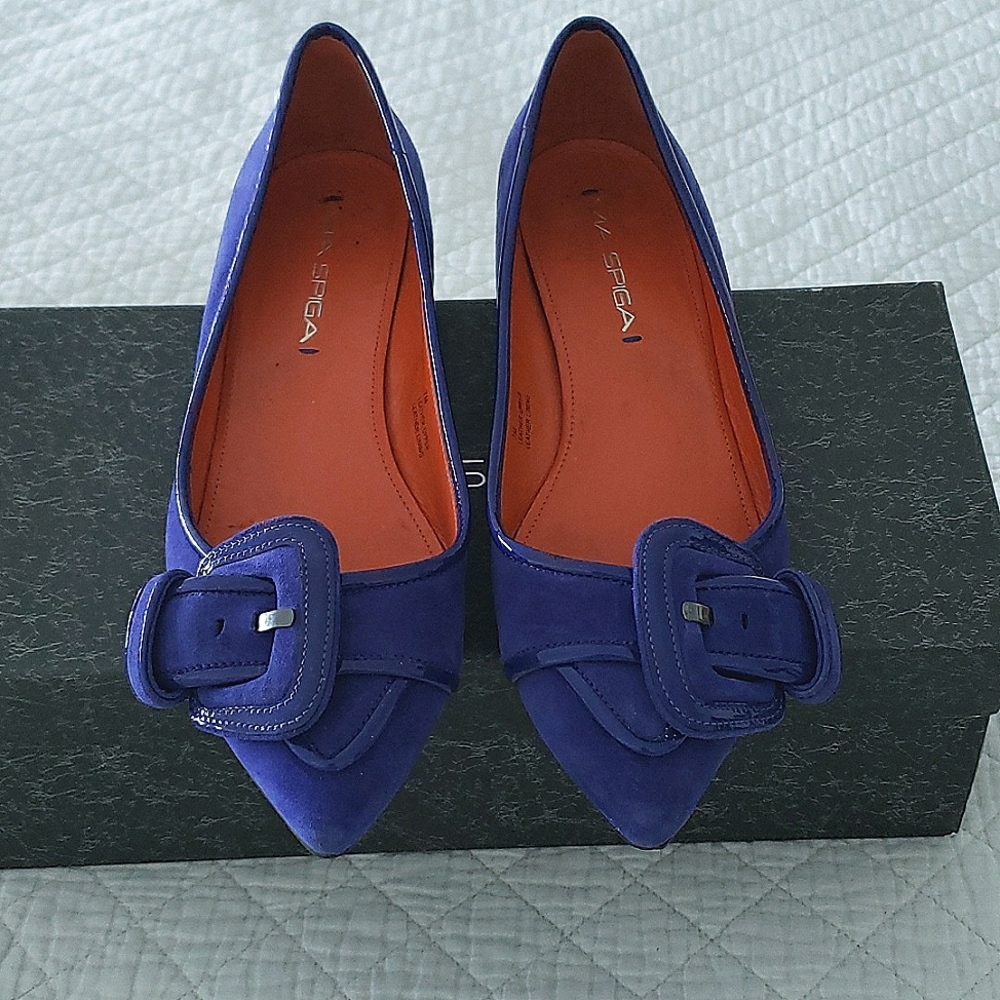 Via Spiga suede ballet flats with buckle and  patent trim Size 7